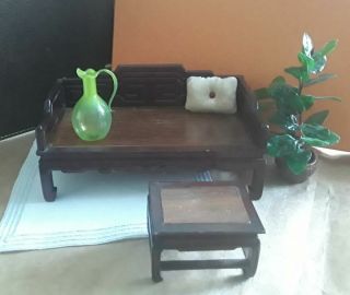 Dollhouse Miniatures 1:12 Chinese Style Wooden Couch And Bench