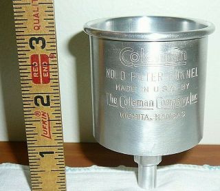 Vintage Coleman Funnel No.  0 W/ Fuel Filter Camp Stove Lantern Camping Usa