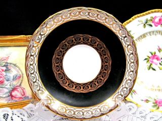 ROYAL STAFFORD tea cup and saucer black & gold gilt floral rose pattern teacup 2