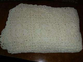 Vintage Ivory Off White Hand Crocheted Bedspread Coverlet Tablecloth 96 X 68
