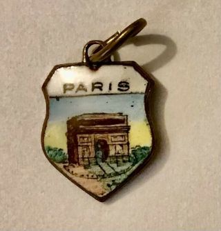 Vintage Paris.  Arch De Triomphe Enamel Shield Travel Charm For Charm Bracelet.