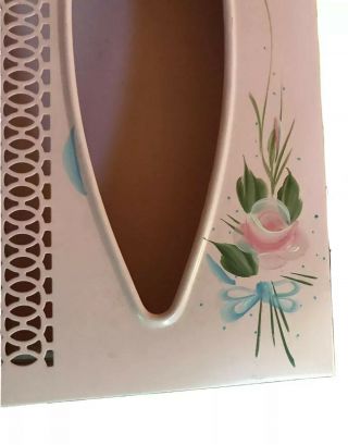 Vintage Tin Wall Mount Pink Floral Design Kleenex Box Holder Approx 10.  5” X 5.  5”
