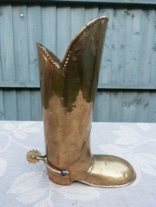 Lovely Antique Vintage English Brass Riding Boot With Spur Ornament Holder