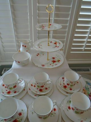 Vintage Royal Vale Poppies 21 Piece Teaset/cake Stand Perfect For A Teapot