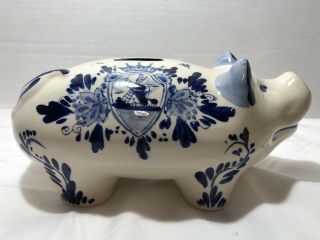 Vintage Delft Blue Hand Painted Piggy Bank Made In Holland