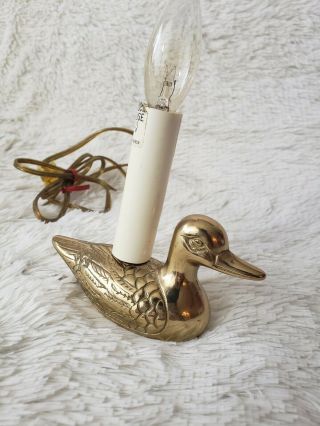 Vintage Collectible Brass Duck Single Light Candle Electric Lamp