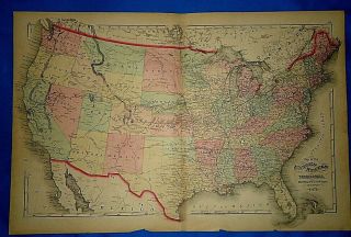 Vintage 1871 Map United States & It 