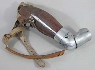 Vintage Prosthetic Arm Leather & Aluminium With Shoulder Strap Steampunk Wwii