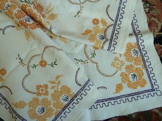 Vintage Hand Embroidered Tablecloth 30s/40s Art Deco 2 