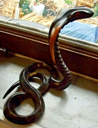 Art Ethnique Africain Statue Sculpture Bois Cobra Royal Serpent Vintage Exotique