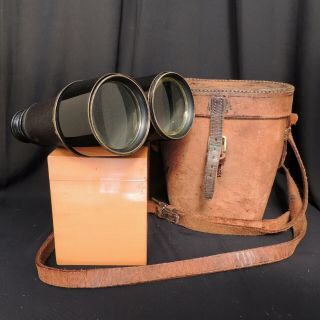 Vintage Military? Binoculars With Pull Out Lens Shades And Leather Case