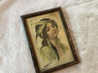 Vintage American Indian Maiden Framed Print,  Water Color