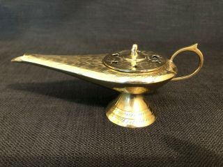 Vintage Brass Etched Genie Lamp Incense Burner
