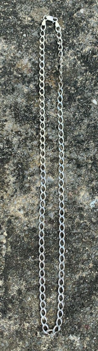Vintage Mens Solid Sterling Silver Flat Curb Link Necklace Chain 23 " 17.  5g 925