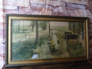 Vintage Framed Art Print Flower Girl In Holland By George Hitchcock 31 X 17