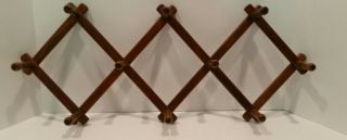 Vintage Dark Accordian Expandable Folding Wood Peg Coat Mug Cup Rack Wall Hanger