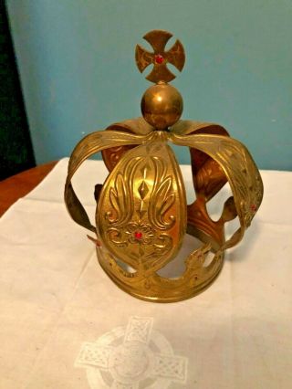 Large Antique Vintage Gold Brass Crown For Infant Of Prague Or Catholic Statue