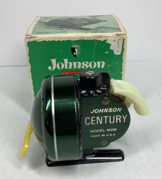 Vintage Fishing Spinning Reel Johnson Century Model 100b Usa W/ Box