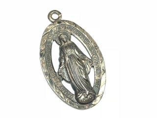 Antique Vintage Virgin Mother Mary Pendant Solid 1830 Pray For Us - Patina