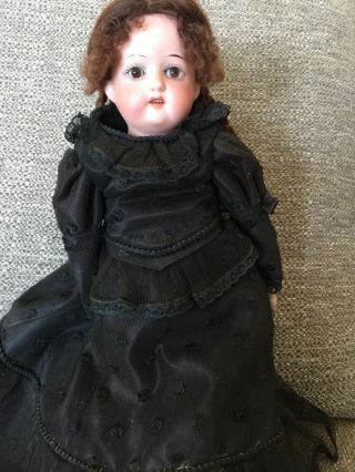 Antique 14 " C.  1890 German Bisque Doll Teeth Glass Eyes Clothing