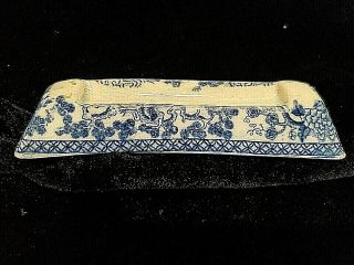 Antique Ceramic Blue Willow Flow Transfer Ware Knife Rest,  2 Underglaze Marks