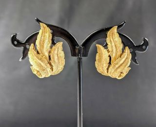 Lovely Vintage Gold - Tone Leaves Clip - On Earrings By Trifari Jewellery