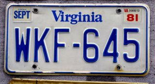 1979 6 - Digit Blue And White Virginia License Plate With A 1981 Sticker