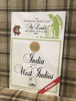 Vintage 1983 Cricket Programme India V West Indies Prudential World Cup Final