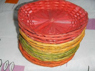Vintage Multi Colored Wicker Rattan Bamboo Paper Plate Holders Set Of 15