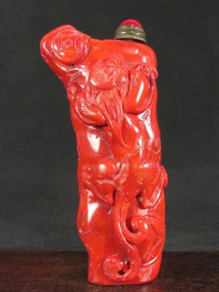 Chinese Dragon Carved Red Coral Snuff Bottle