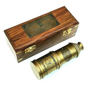 Marine Telescope Nautical Antique Solid Brass Pirate Spyglass 20 " Wooden Box