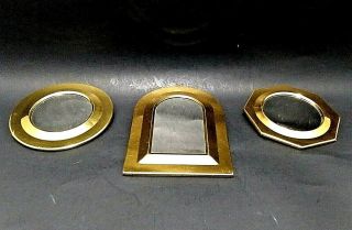 Set Of 3 Petite Vintage Brass Tone Metal Hanging Wall Mirrors 6 ",  4.  5 ",  & 4 "