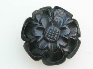 Hand Carved And Polished Vintage Antique Whitby Jet Flower Brooch