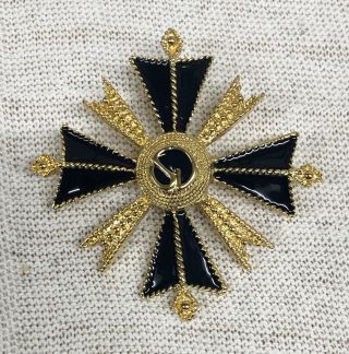 Vintage St.  John Maltese Cross Brooch Goldtone Enamel