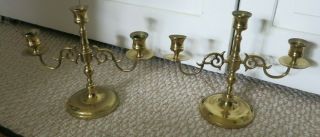 2 Vintage Ethan Allen Solid Brass 3 - Arm Candelabras Proudly Made In The Usa