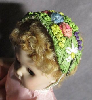 Vintage Doll Hat For Ginny,  Muffie,  Alex - Green Straw Band W/flowers