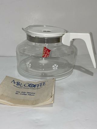 Vintage Mr Coffee Pot Glass Replacement Decanter White Flowers 10 Cup White D - 7C 2
