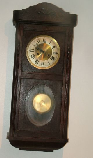 Large Antique Oak Wood Case Wall Clock 31 " Spares Or Repairs