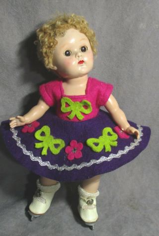 Vintage Vogue Clothes For Ginny Doll - 1952 Purple Felt Ice Skater Outfit