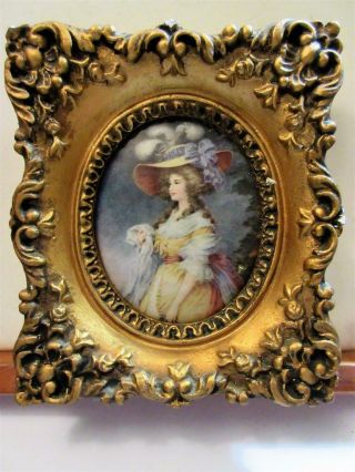 Antique Miniature Portrait Print In Gilded Wooden Frame - Regency Lady