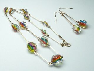 For Paula - 1930s Art Deco Iris / Rainbow Glass Drop Earrings & Vintage Necklace