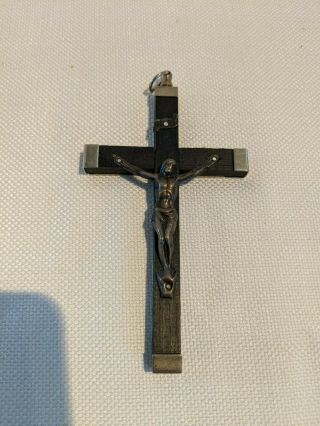 Vintage Antique Religious Cross Crucifix Dark Ebony Wood Made In Italy