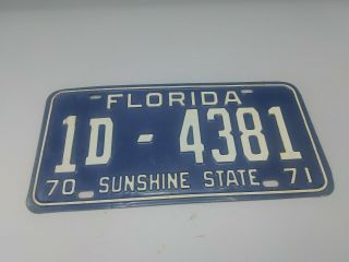 Vintage 1970 70 1971 71 Florida Fl Sunshine State License Plate 1d - 4381