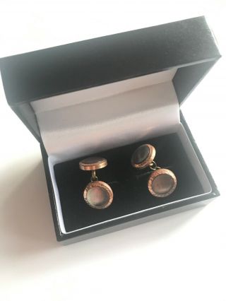 Pair Mother Of Pearl Antique Cufflinks - Abalone Rose Gold Plate C1900 Boxed