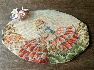 Vintage/antique Hand Embroidered Tapestry Picture Panel - Stunning Crinoline Lady