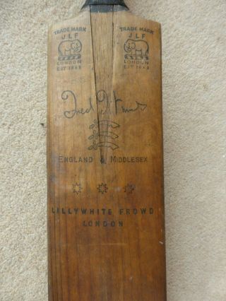 Vintage Lillywhite Frowd Fred Titmus Cricket Bat Middlesex 50 - 60 Ties.