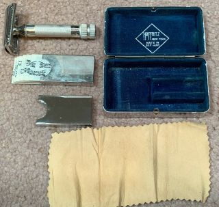 Vintage Hoffritz Slant Safety Razor Shaving Kit Case Blade Holders Blades German