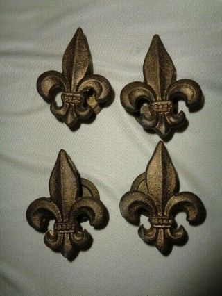 Vintage Fleur De Lis Brass Curtain Tie Backs - French Country - Set Of 4 Pairs A