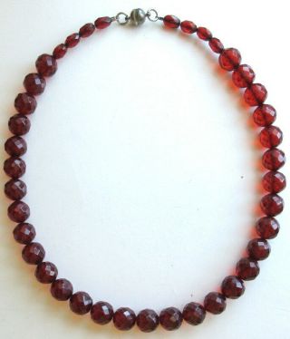 Vintage Faceted 12mm Cherry Amber Color Bakelite Bead Beads Necklace