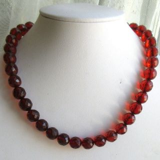 Vintage Faceted 12mm Cherry Amber Color BAKELITE BEAD BEADS NECKLACE 2